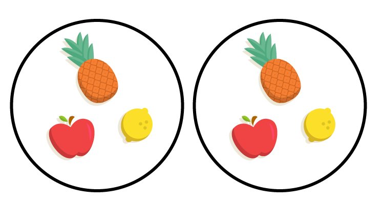 Conjuntos iguais representados por frutas