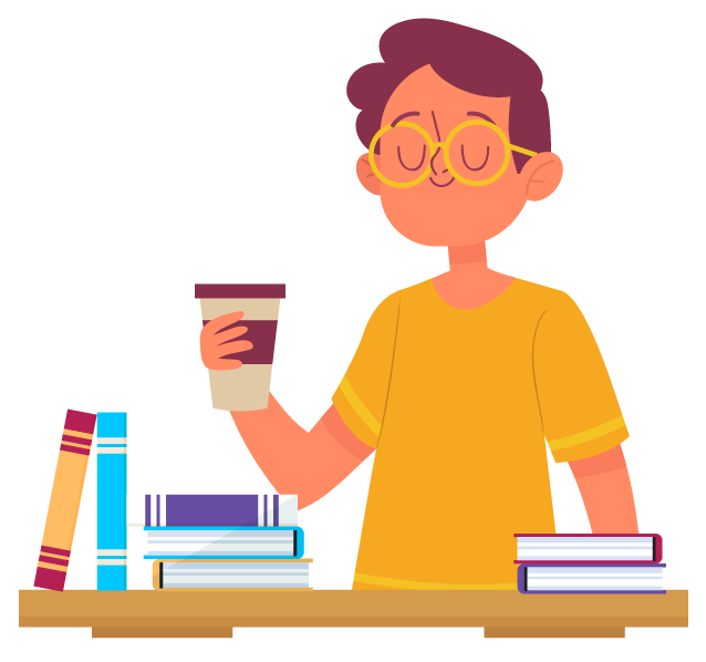Aluno tomando café e aplicando as fórmulas em exercícios
