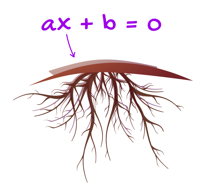 ax+b=0 onde x é a raiz da equação do primeiro grau aí é feita uma associação com a raiz de uma planta