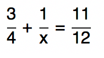 descrição da equação fracionária 3/4+1/x=11/12