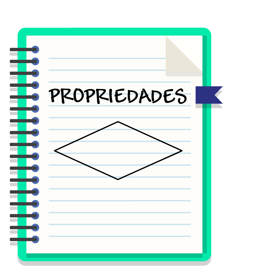caderno onde está escrito propriedades e um losango está desenhado