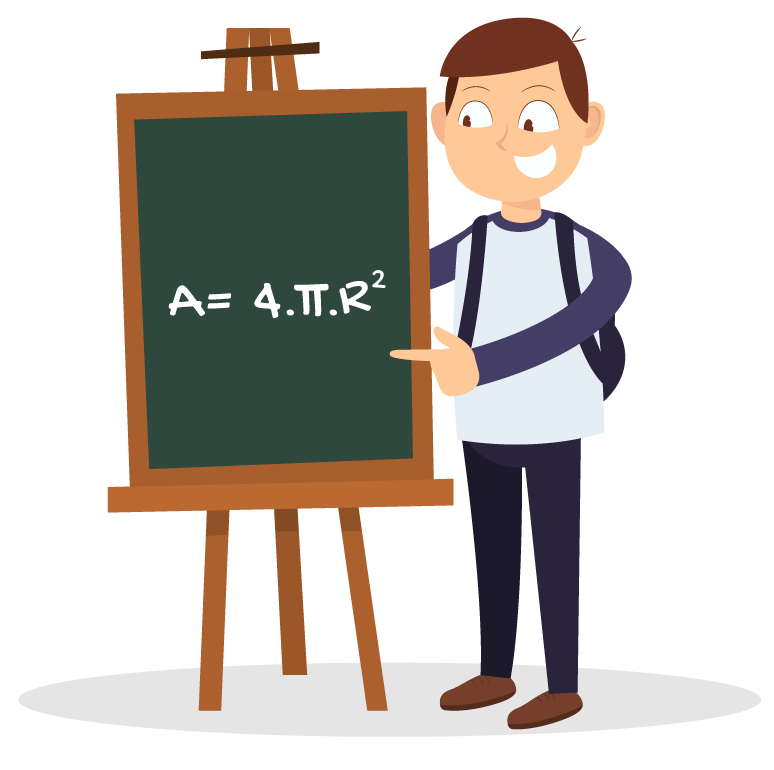 aluno mostra no quadro a fórmula A = 4πRˆ2