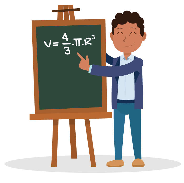 aluno mostra no quadro a fórmula V = (4πRˆ3)/3