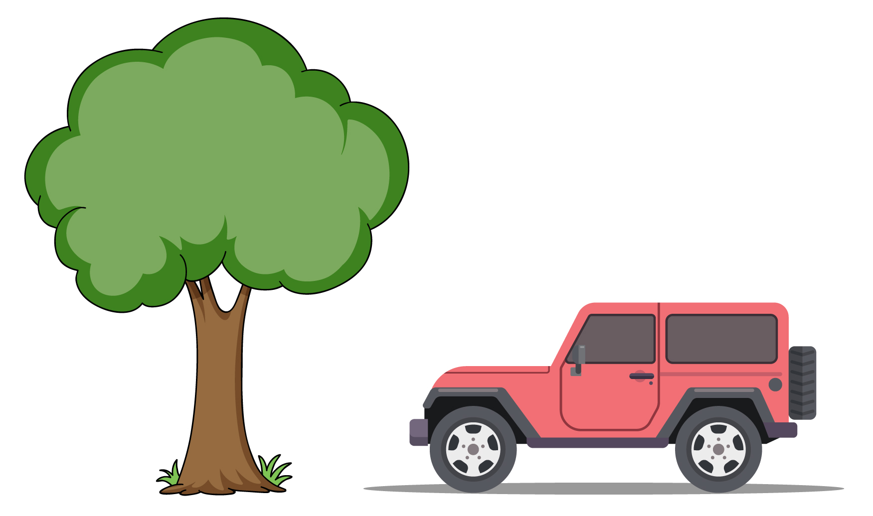 árvore ao lado do carro em desenho