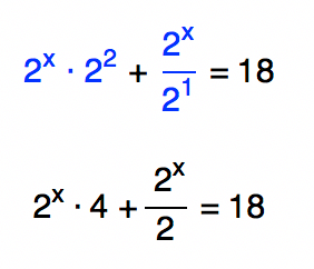 2ˆx . 2ˆ2 + 2ˆx/2ˆ1 = 18