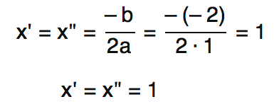 raízes iguais são calculadas pela fórmula x'=x"=-b/2a