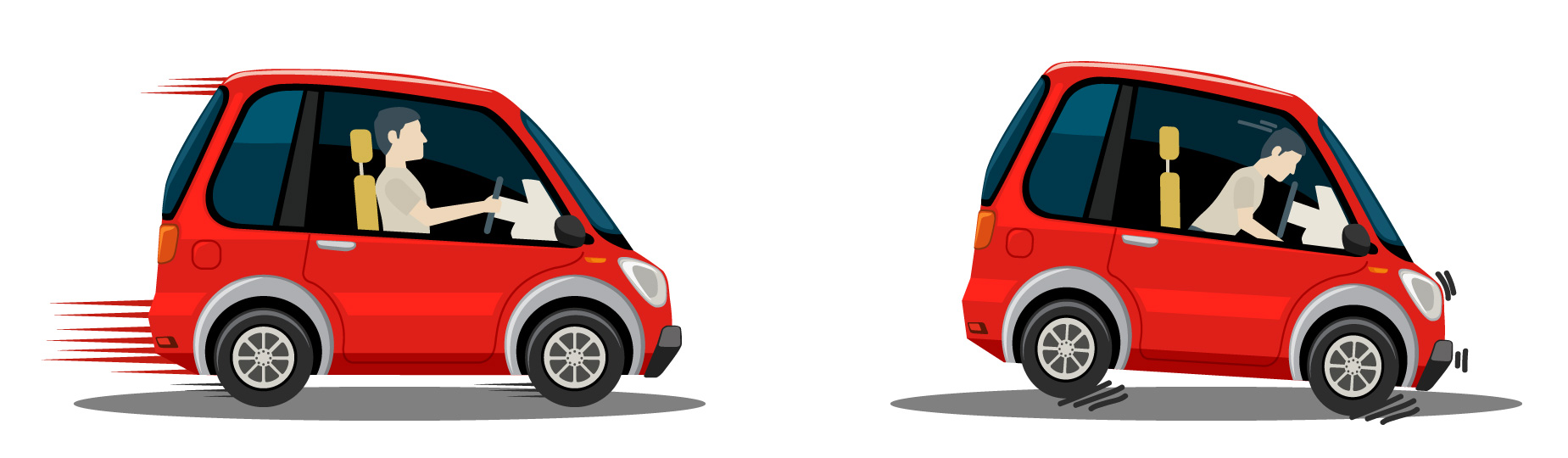 Carro estava se deslocando com determinada velocidade e freia, fazendo o motorista ser jogado contra o painel.