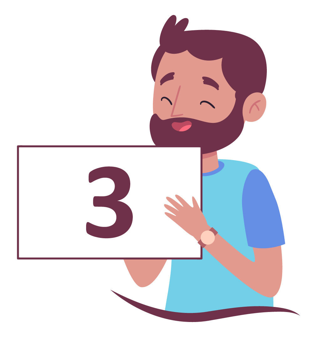 aluno com barba mostra o número 3