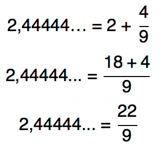2,44444... = 2 + 4/9 = 22/9