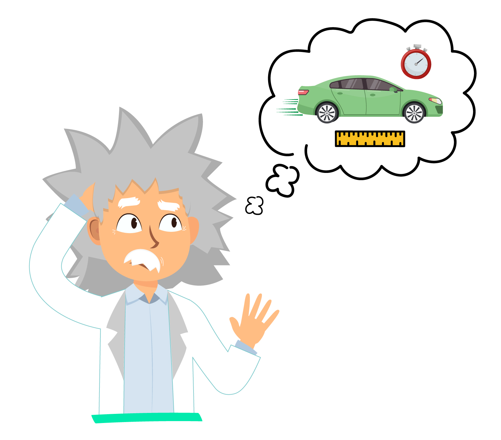cientista pensando em como calcular a velocidade média usando espaço e tempo