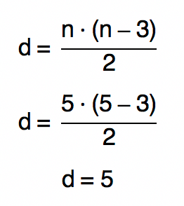 substituindo n por 5 na fórmula d = n.(n-3)/2 temos que d é igual a 5 também
