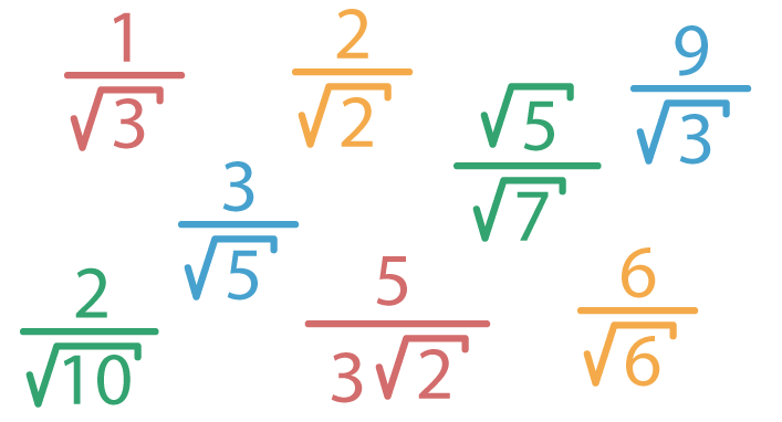 8 frações com denominadores com radicais de índice 2