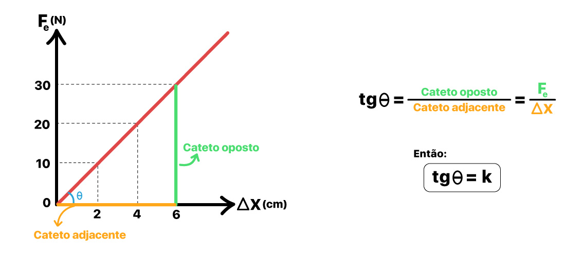 A constante elástica é igual à tangente do gráfico