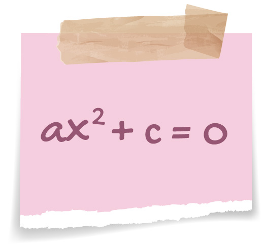 ax^2 + c = 0 descrita em um post it