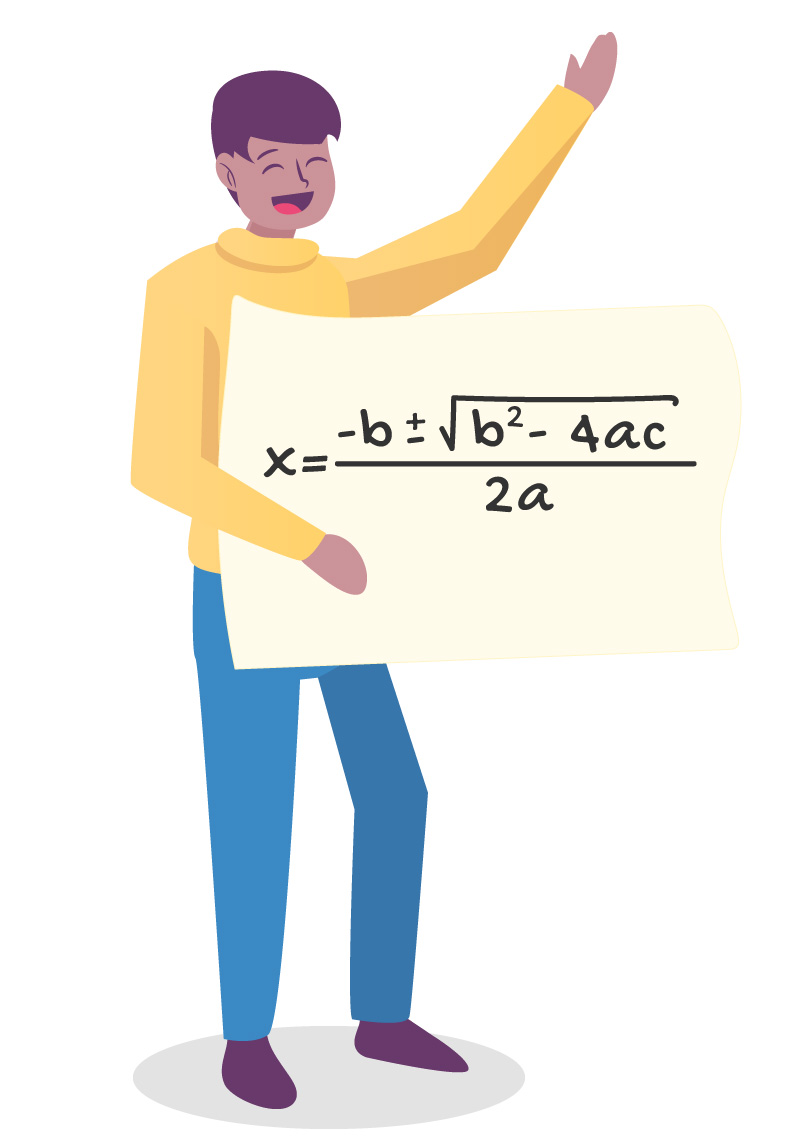 aluno mostra em uma placa a fórmula de Bhaskara x = (-b ± √(bˆ2 -4ac))/2a
