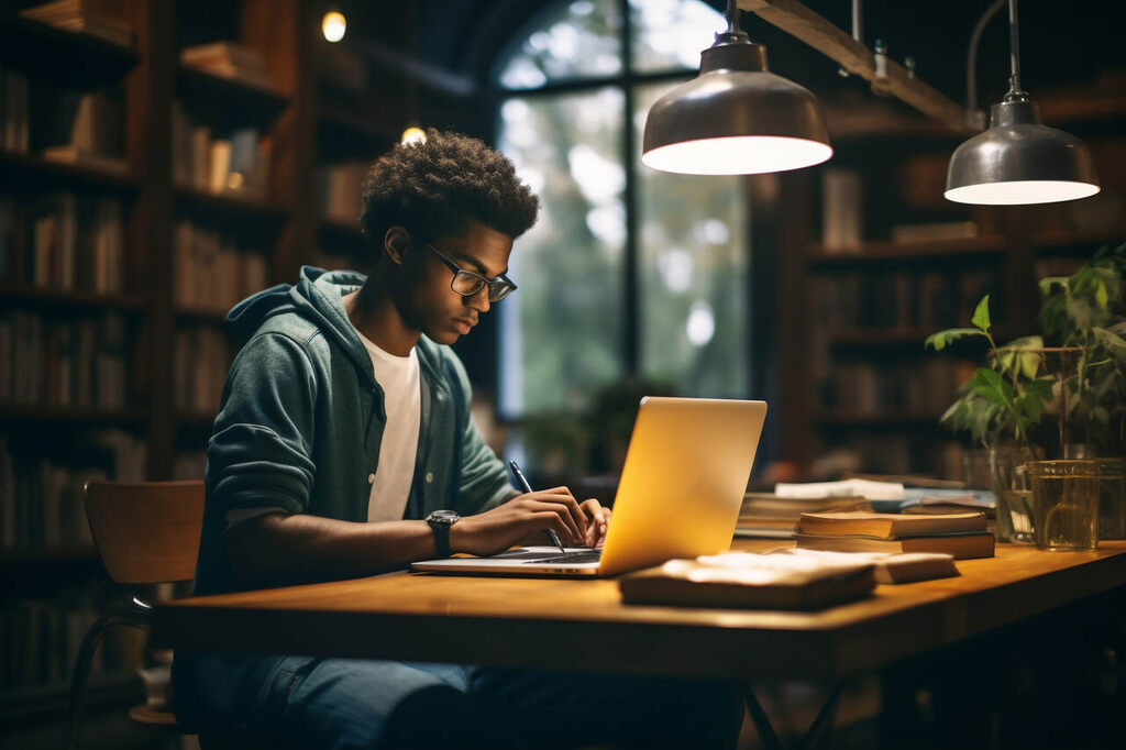 aluno usando notebook para saber como calcular a nota do Enem