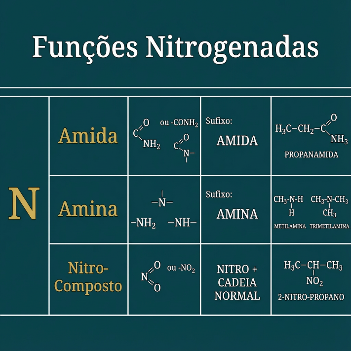 Quadro representativo com as funções Nitrogenadas.