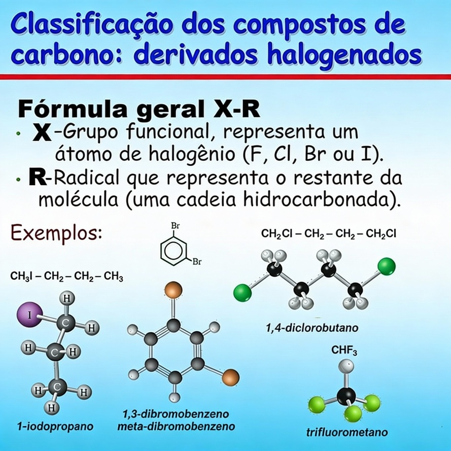 Quadro ilustrativo de funções halogenadas